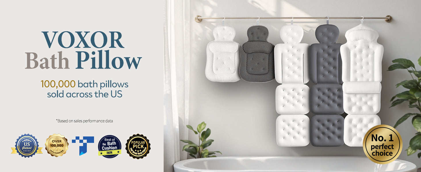 Bath Pillows for Tub, Comfortable Bathtub Cushion for Head and Neck with Soft 3D Mesh Fabric and 54 Non-Slip Suction Cups