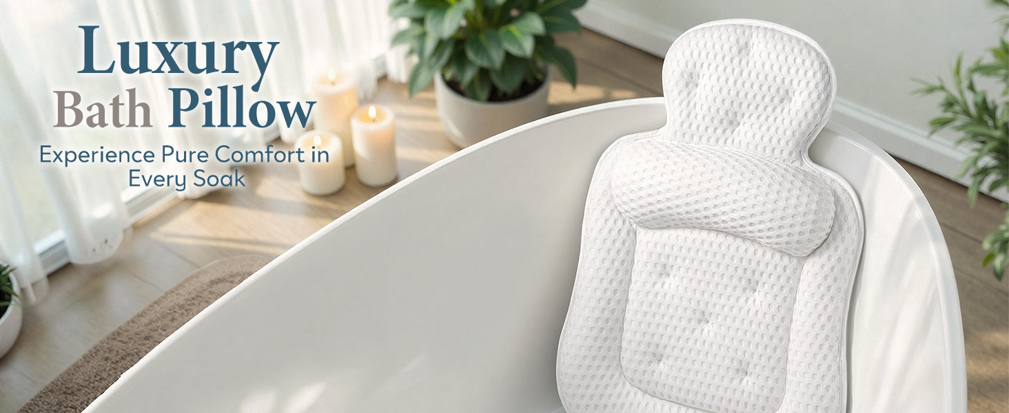 Bath Pillows for Tub, Comfortable Bathtub Cushion for Head and Neck with Soft 3D Mesh Fabric and 54 Non-Slip Suction Cups
