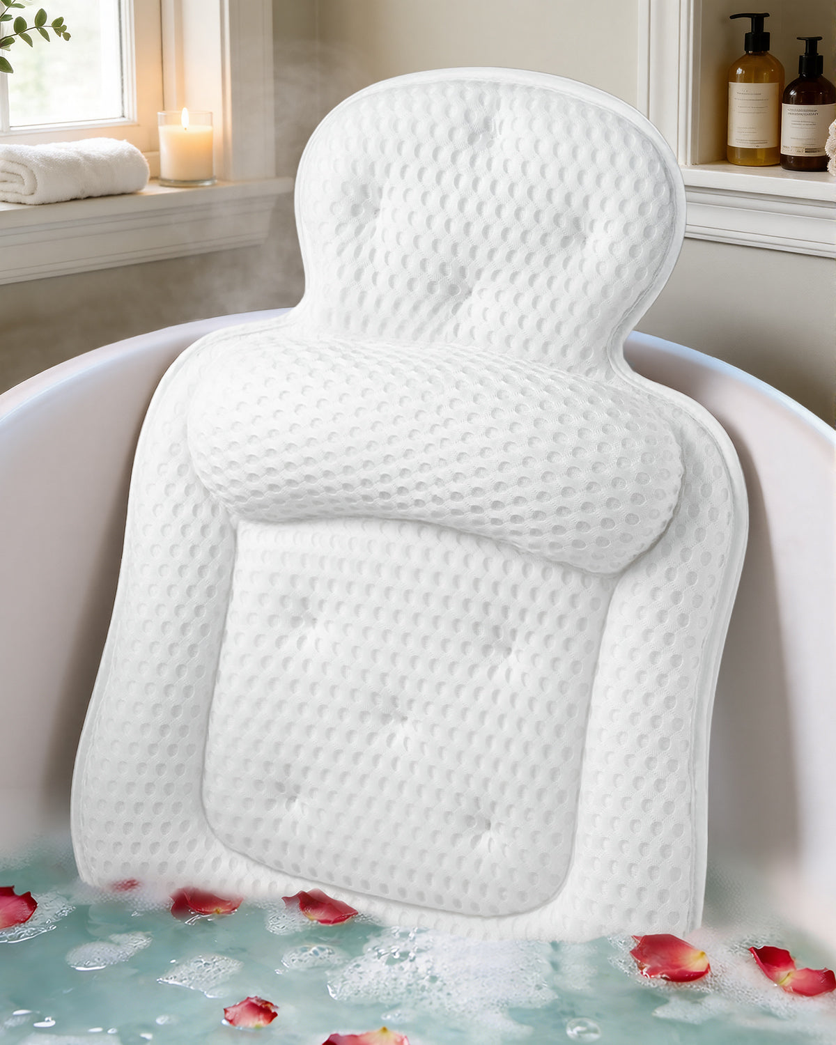 Bath Pillows for Tub, Comfortable Bathtub Cushion for Head and Neck with Soft 3D Mesh Fabric and 54 Non-Slip Suction Cups